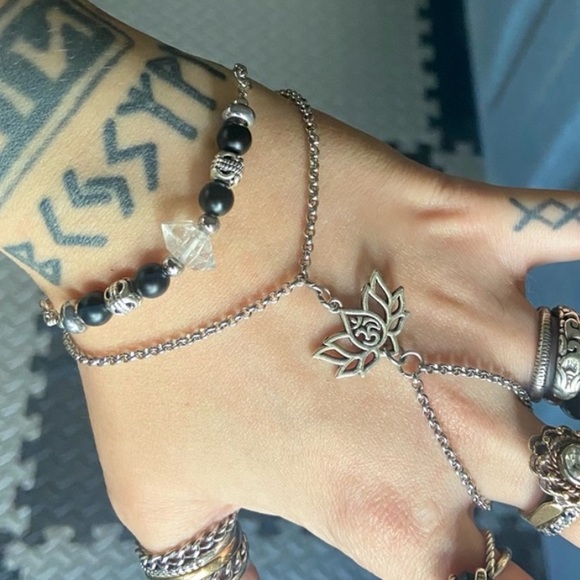 Boho crystal bracelets .Set of 2 ! Herkimer diamond & lotus flower om sign charm - Picture 7 of 8